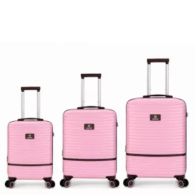 5886 pink három részes bőrönd szett ABS